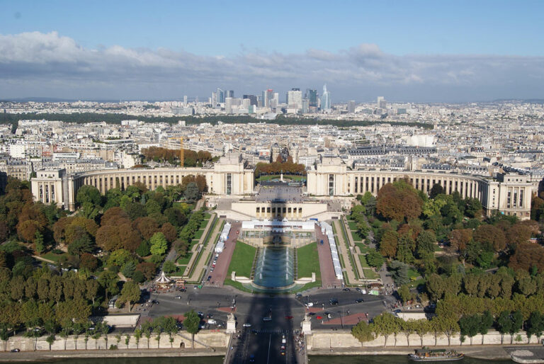 Trocadéro gardens and fountains toward the Eiffel Tower